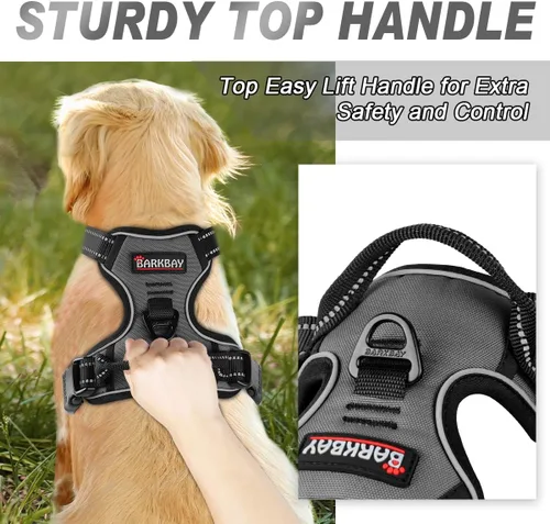 Vista 212 de BARKBAY - Arnés para perro sin tirones con clip frontal, material resistente y reflectante, asa de fácil control para pasear perros grandes