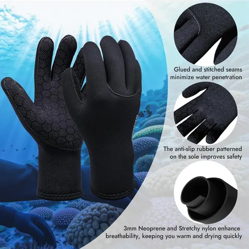 Vista 2 de Neoprene Gloves, 3mm Anti-Slip Diving Gloves Waterproof Wetsuit Gloves for Scuba Fishing Kayaking Surfing Swimming