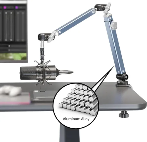 Vista 5 de Brazo de brazo de micrófono giratorio de 360° plegable ajustable soporte de micrófono de escritorio de aleación de aluminio resistente para podcast
