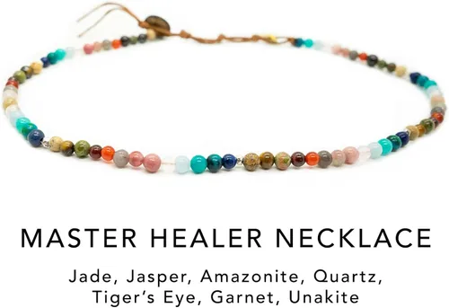 Vista 5 de Lotus and Luna Collar curativo de chakras energéticos de 0.157in con piedras reales de jade, perla, cuarzo rosa, amatista, piedra lunar