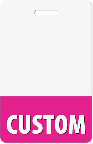 Vista 20 de Insignia de identificación personalizada, en color rosa bebé, vertical de identificación, tarjeta trasera de doble cara, duradera y resistente al