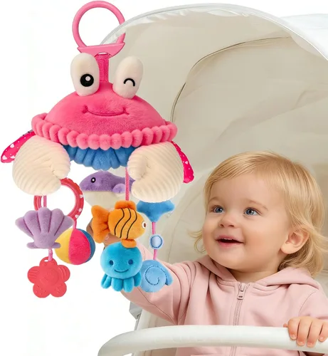 Vista 8 de Juguetes de Asiento de Carro para Bebés de 0-6 Meses, Juguete Colgante Sensorial de Cangrejo de Peluche para Cochecito, Cuna y Gimnasio de Juego