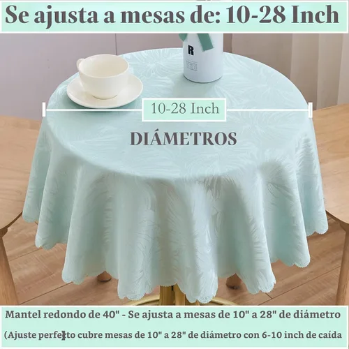 Vista 3 de Mantel Redondo Aqua Jacquard Pequeño de 40 Pulgadas, Manteles para Mesas de hasta 26" de Diámetro, Impermeable, Lavable, Sin Arrugas, Tela Suave