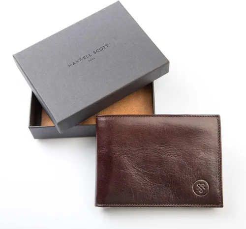 Vista 6 de Maxwell Scott Mens Luxury Leather Trifold Wallet The Gallucio Handmade In Italy Dark Chocolate Brown