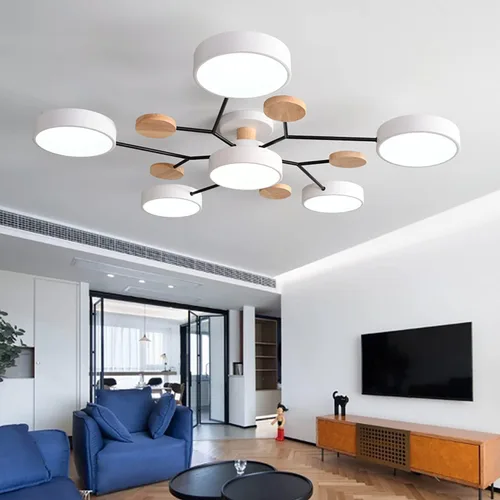 Vista 36 de Lámpara de techo LED regulable, lámpara de techo moderna de 9 pulgadas, montaje empotrado, de madera, de 12 W, lámpara blanca para sala de estar