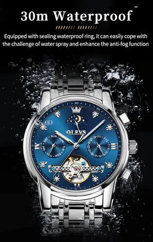 Vista 4 de OLEVS Relojes automáticos de cuerda automática para hombre, vestido de lujo, de acero inoxidable, de acero inoxidable, reloj de pulsera mecánico