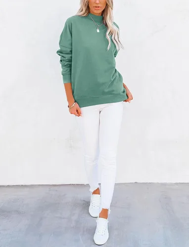 Vista 3 de Minclouse Sudadera casual de manga larga para mujer, básica, holgada, cuello alto, ligera, con bolsillo