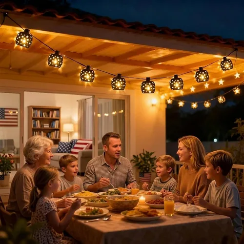 Vista 4 de Vigdur Guirnalda de luces tipo farol, tira de luces de estrella enchufable con 10 bombillas G40 transparentes y pantallas de plástico de estrella
