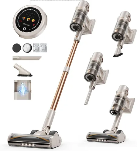 Vista 9 de Aspiradora inalámbrica, aspiradora de 80 minutos/50 kpa/600 W para el hogar, aspiradoras de pie con pantalla táctil, faros LED, antienredos