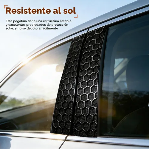 Vista 5 de 2 calcomanías de pilar B para automóvil, diseño de panal 3D con patrón hexagonal de pilar B, impermeables, resistentes a los arañazos, calcomanías