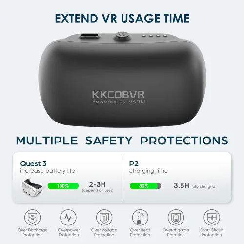 Vista 6 de KKCOBVR Q3 PRO Battery Head Strap 10000mh Compatible with MetaOculus Quest 3 Extend 2-3H Usage Time Replacement Elite Head Strap for Oculus 3 by