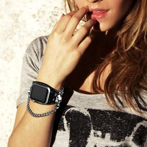 Vista 3 de VIQIV Pulsera de cuero con calavera compatible con Apple Watch Band Ultra de 1.929 in, 1.732 in, 1.772 in, 1.654 in, 1.614 in, 1.575 in, 1.496 in