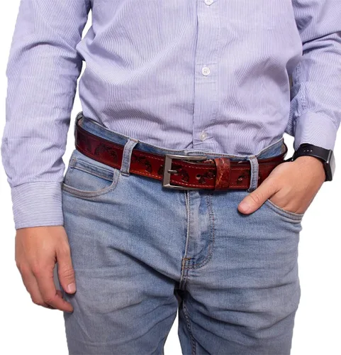 Vista 6 de Correa de cinturón de cuero grabada - Cinturón 100% de cuero de 1 pulgada de ancho con hebilla - Cinturones CTK Saddlery Western