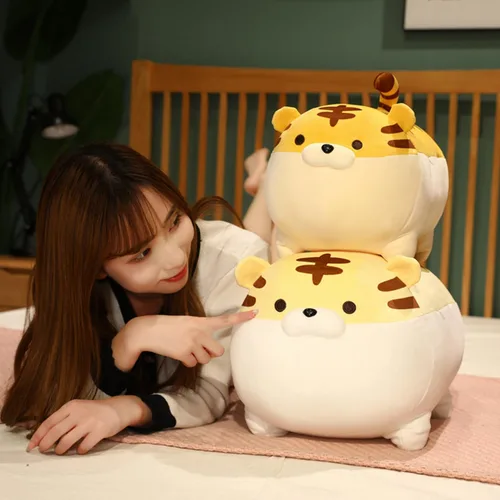 Vista 4 de Almohada suave de peluche de tigre amarillo de 16 pulgadas, bonita almohada de peluche de animal tigre, muñeca de tigre, juguete para niños