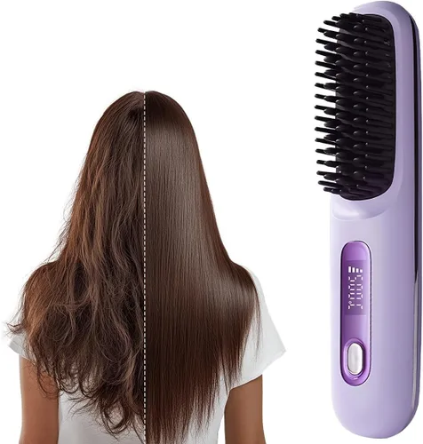 Vista 2 de Go Brush 2026 actualizado - Pro para cabello corto - Cepillo alisador inalámbrico con calor rápido, 3 ajustes de temperatura, cuidado iónico