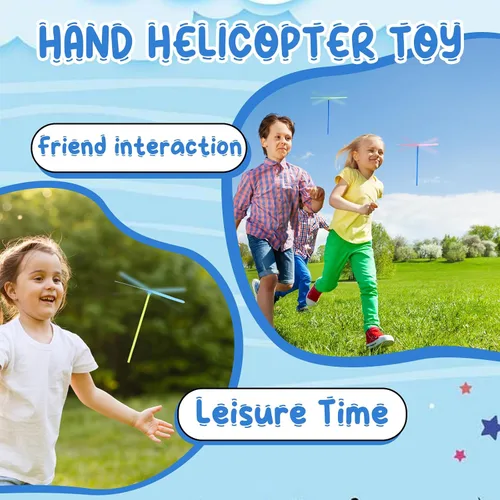 Vista 5 de 50 juegos de juguetes de helicópteros voladores, 50 hélices + 50 varillas, helicóptero de mano, juguetes de fiesta al aire libre para niños de 4 a 8