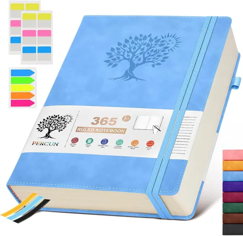 Vista 10 de PERCUN Cuaderno rayado A4, 365 páginas de gran tamaño, cuadernos de cuero para escribir para mujeres y hombres, cuaderno de tapa dura con páginas