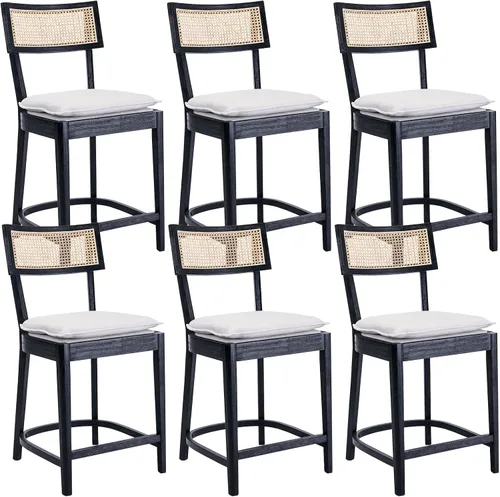 Vista 13 de Juego de 2 taburetes de bar de ratán de 26 pulgadas de madera Beige