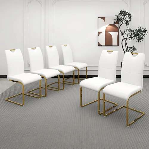 Vista 19 de Juego de 2 sillas de comedor, modernas sillas de comedor de piel sintética con respaldo alto, patas de metal, sillas tapizadas modernas para cocina