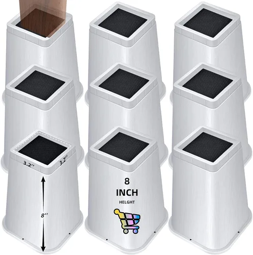 Vista 27 de Elevadores de cama ajustables de 8 pulgadas, soportes de elevación antideslizantes resistentes para camas, sofás, diseño cuadrado duradero