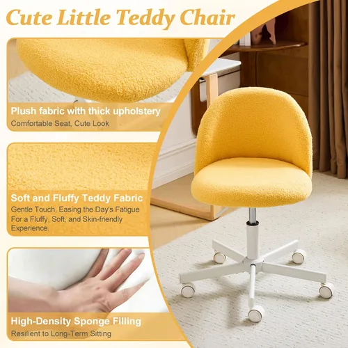 Vista 5 de VINGLI Silla de caramelo linda silla de escritorio sin brazos, cómoda silla de oficina pequeña con ruedas, silla de tocador, soporte lumbar, silla