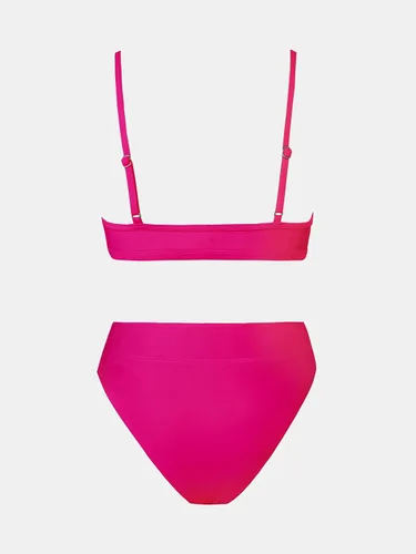 Vista 5 de CUPSHE Conjunto de bikini para mujer, traje de baño de dos piezas, cintura alta, cuello redondo, corte en V