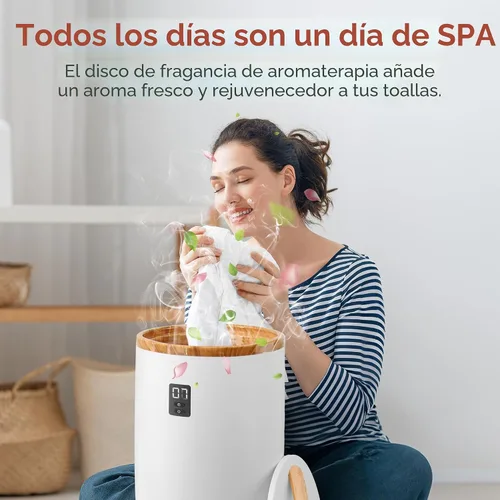 Vista 3 de SereneLife Calentador de toallas y mantas: calentador de toallas portátil de un solo toque para baño, soporte de disco fragante, anillo LED