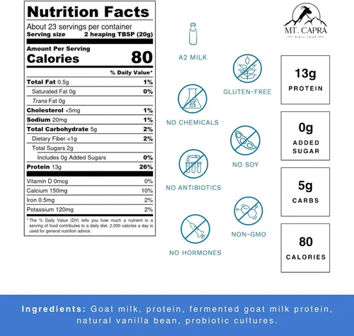 Vista 2 de Mt. Capra Caproteína Concentrado de proteína de caseína, proteína de leche de cabra fermentada de cabras alimentadas con pasto, extremadamente