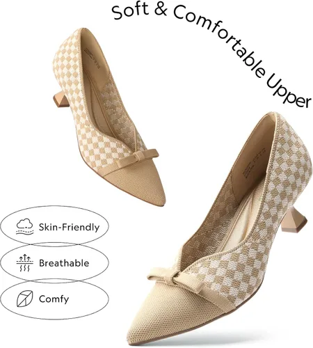 Vista 5 de BURUDANI Zapatos de tacón de gatito para mujer, con punta puntiaguda, cómodos, de punto, con puntera cerrada, para boda