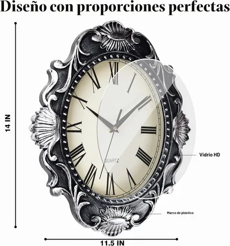 Vista 5 de AYRELY Reloj de pared rústico ovalado de 14 pulgadas, funciona con pilas, reloj silencioso de estilo rústico que no hace tictac, decorativo