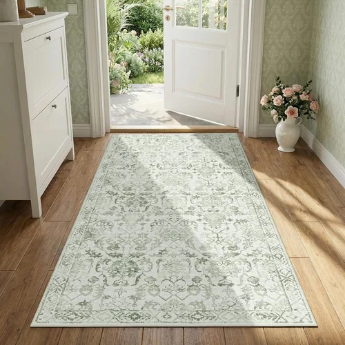 Vista 17 de Alfombra de área pequeña de 2 x 3 pulgadas, color beige, para entrada, baño, cocina, antideslizante, de pelo bajo, lavable, moderna alfombra bohemia