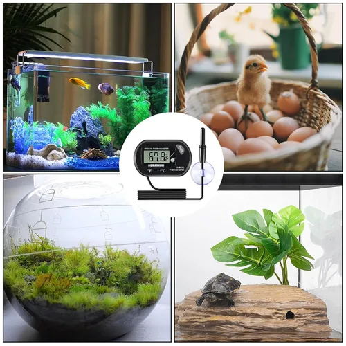 Vista 6 de Termómetro de acuario LCD digital para pecera, con sonda de sensor resistente al agua y ventosa para incubadoras de tortugas, termómetro de agua
