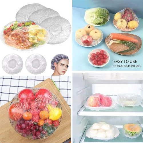 Vista 7 de AKOAK Bolsas desechables para almacenamiento de alimentos (aprox. 200), película adhesiva, reutilizable, tapa elástica de plástico de polietileno