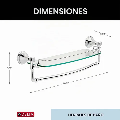Vista 6 de Delta Faucet Cassidy. Estante de vidrio con barra, de 24 pulgadas., 79710 Cromo pulido