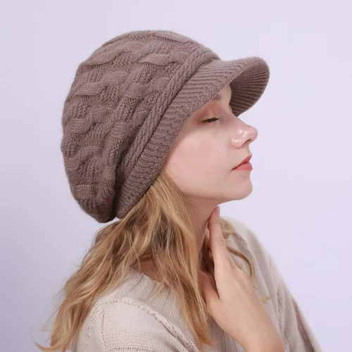 Vista 10 de Gorro de invierno para mujer, gorro de punto holgado con visera para mujeres y niñas