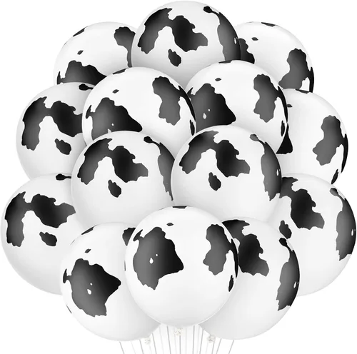 Vista 6 de Gejoy 24 globos de látex divertidos de vaca con estampado de vaca para decoración de fiesta de cumpleaños en blanco y negro