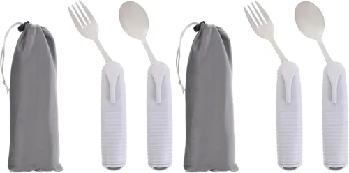 Vista 8 de Pekokavo Juego de utensilios adaptativos, cubiertos de ángulo ajustable para la artritis para Parkinson, temblores de manos, con mango