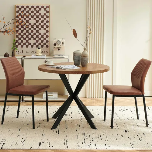 Vista 4 de Juego de 2 sillas de comedor de piel sintética con patas de metal negro, juego de 2 sillas de comedor impermeables para cocina y comedor, montaje