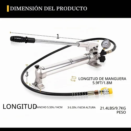 Vista 5 de Bombas hidráulicas CP-700 Bomba manual 10000Psi - 900CC aleación de aluminio de efecto único y manguera de 1.8M con manómetro