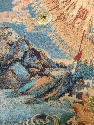 Vista 2 de Bordado de seda tibetano Thangka budismo 1000 manos 1000 caras Kwan Yin Tangka Guanyin Avalokitesvara colgante de pared para decoración del hogar