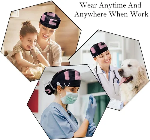Vista 6 de Working Cap with Buttons Sweatband Ribbon Tie Back Bouffant Hats, Yes You Can