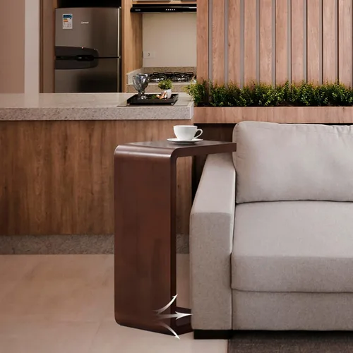 Vista 4 de Mesa auxiliar en forma de C de 24.4 pulgadas, mesa auxiliar de sofá de H 24.4″ - Marrón