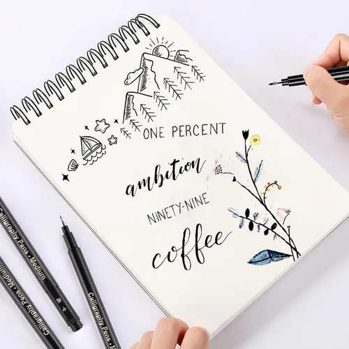 Vista 5 de SAYEEC Bolígrafos de caligrafía, bolígrafos de letras recargables a mano, juego de marcadores de caligrafía de tinta negra para escribir diario