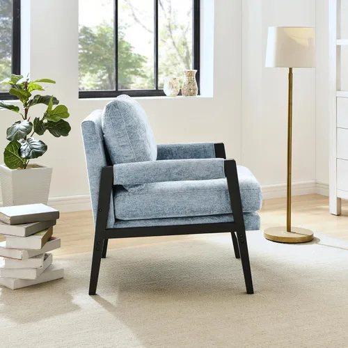 Vista 3 de Roundhill Furniture Kelly Mid-Century - Sillón tapizado de chenilla, color azul