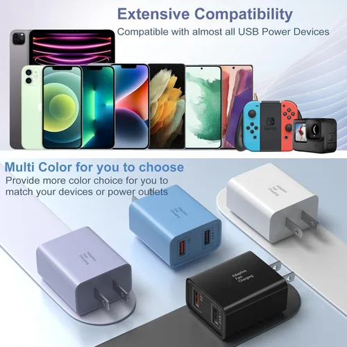 Vista 4 de Cargador de pared 3.0 de carga rápida rápida, Costyle 30 W, enchufe de pared USB de doble puerto, 5 V, 2.4 A, bloque de carga rápida de alta