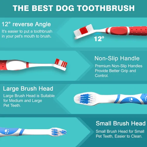 Vista 2 de 4 cepillos de dientes profesionales para mascotas, cerdas suaves para perros y gatos, juego de cabezales de cepillo de doble cara, dientes