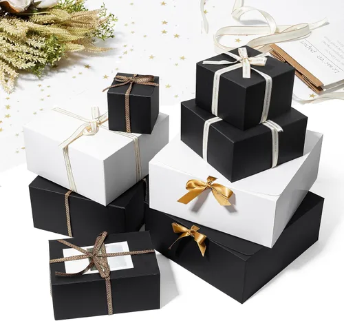 Vista 5 de Mcfleet Cajas de Regalo Negras con Tapas de 12 x 12 x 5 pulgadas, paquete de 10 cajas de propuesta para padrinos de boda, caja de regalo de cartón