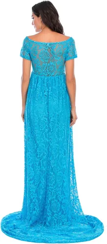 Vista 4 de ZIUMUDY Vestido de maternidad floral de encaje con hombros descubiertos para fotografía Maxi manga corta Baby Shower Vestido de dama de honor