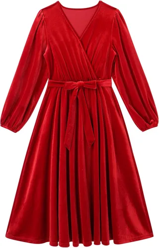 Vista 3 de AWIBMK Vestidos de Navidad para mamá y yo, vestido de terciopelo de manga larga, otoño, invierno, Navidad, vacaciones, mamá, hija, trajes a juego