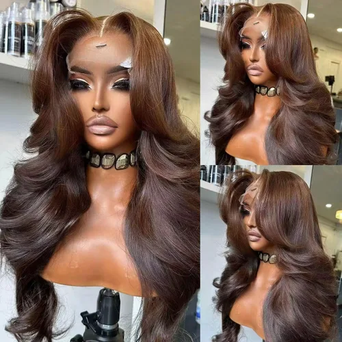 Vista 23 de ghotool Pelucas de cabello humano ondulado con encaje frontal de 13 x 6 pulgadas, densidad 200, pelucas de cabello humano HD transparente de 13 x 6